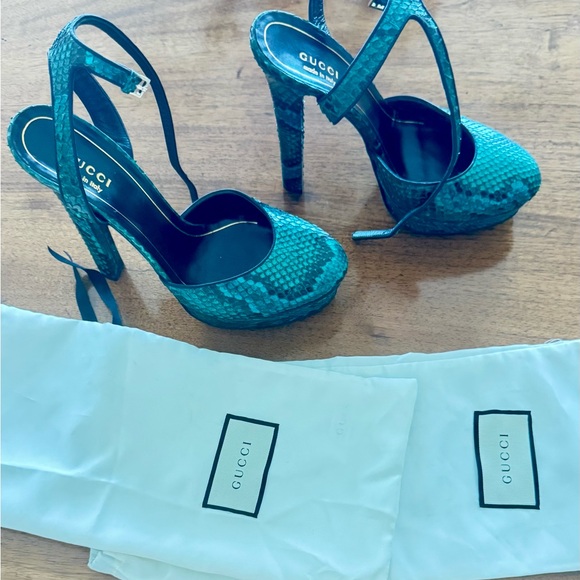 Gucci Women's Teal Snakeskin Heels Platform, original dust bags - Picture 13 of 16